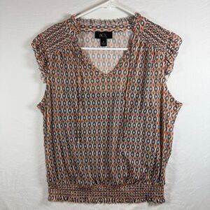 BCX Boho Geometric Print Smocked Cap Sleeve Top Size M